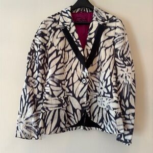 Etro White & Black Linen Floral Blazer Size 10/12